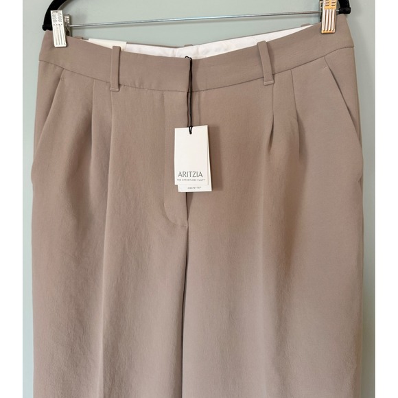 Aritzia The Effortless Wide Leg High Rise Trouser Pant Nomad Taupe Size 12 NWT - Picture 7 of 14